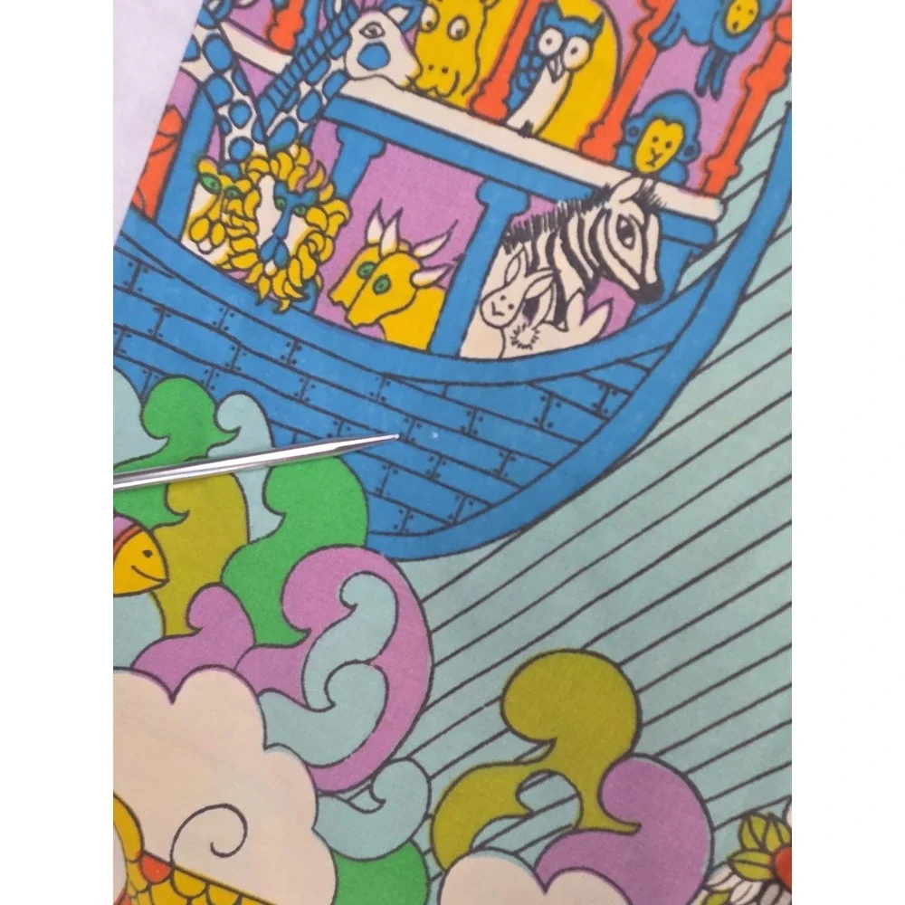 Vintage 1970s Sears Noah's Ark Psychedelic Mod Colorful Retro Pillow Case STD